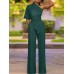 High Waist Solid Pocket Asymmetrical One Shoulder Jumpsuit