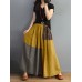 Women Plaid Patchwork Elastic Waist Swing Skirt With Pocket