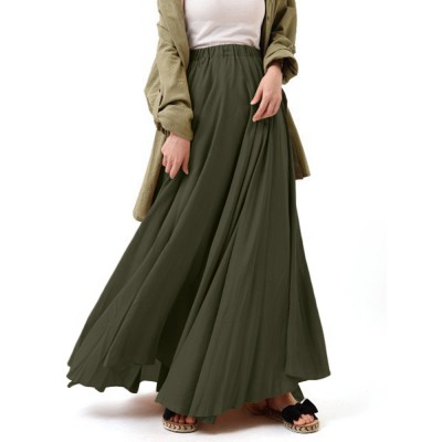 Casual Solid Color High Waist Pleated Irregular Hem Holiday Swing Maxi Skirts