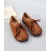 Soft Flat Shoes Brown Cowhide Leather Loafers For Women