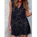 Plants Print Pocket Button Front Sleeveless V  neck Romper