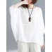 Solid Round Neck Bat Sleeve Casual Blouse