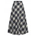 Women Plaid A  Line Vintage High Waist Skirts With Pocket