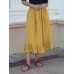 Solid Color A  Line Ruffle Hem Elastic Waist Pleated Casual Skirts For Women