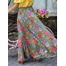 Colorful Floral Print Big Swing Elastic Waist Holiday Casual Long Skirt For Women