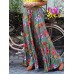 Colorful Floral Print Big Swing Elastic Waist Holiday Casual Long Skirt For Women