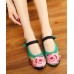 Green Flat Shoes Embroideried Comfy Cotton Fabric Buckle Strap Flat Shoes For Women